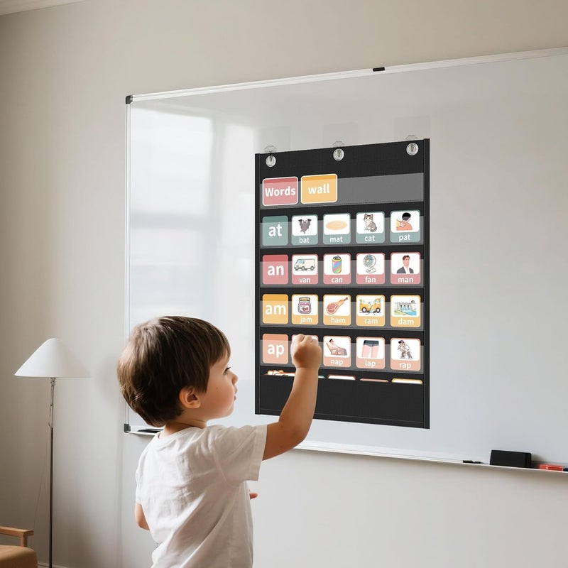 Yoink 5+1 Standard Pocket Chart, 5 Clear Pockets with 1 Extra Storage for Classroom Alphabet Learning, Chore Chart, Word Wall and Sentence Strips Chart for Teachers, Black (25.2" x 17.1") - Image 5